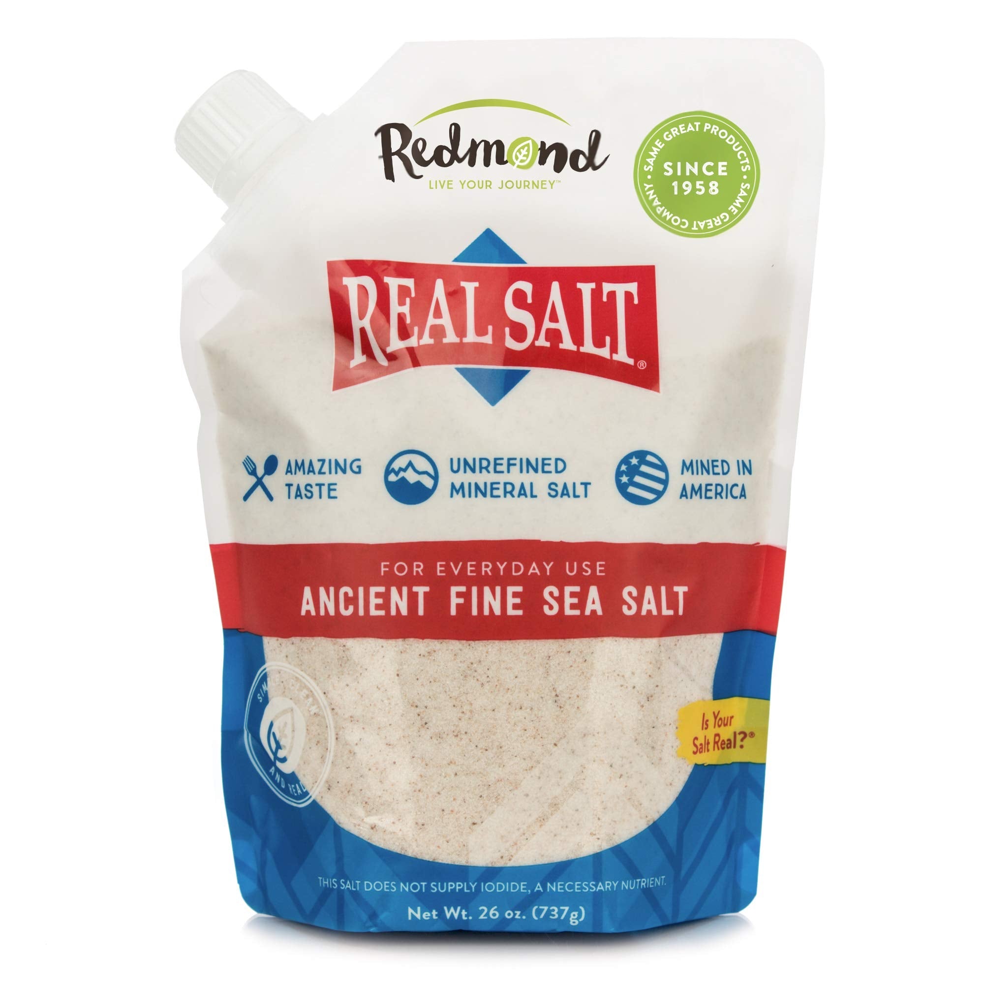 Product image of REDMOND Real Salt Ancient Fine Sea Salt Unrefined Mineral Salt Pouch 26 oz 26 oz Pack of 6